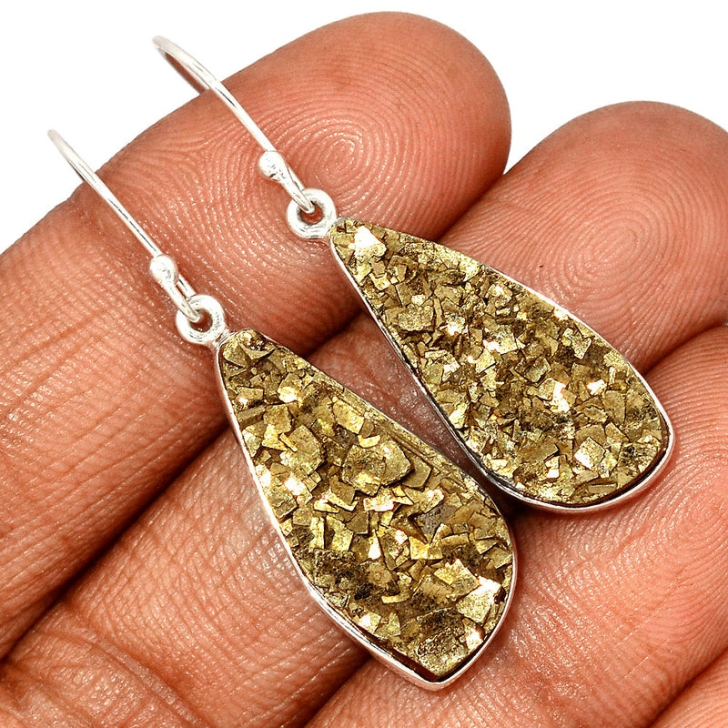 1.8" Mexican Pyrite Druzy Earrings - PYDE239