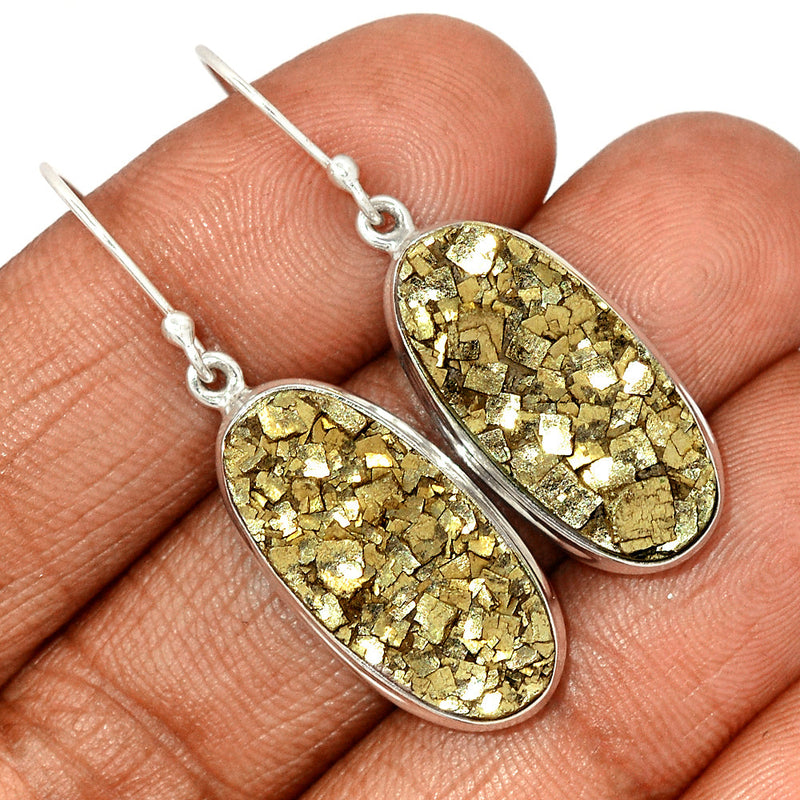 1.7" Mexican Pyrite Druzy Earrings - PYDE242