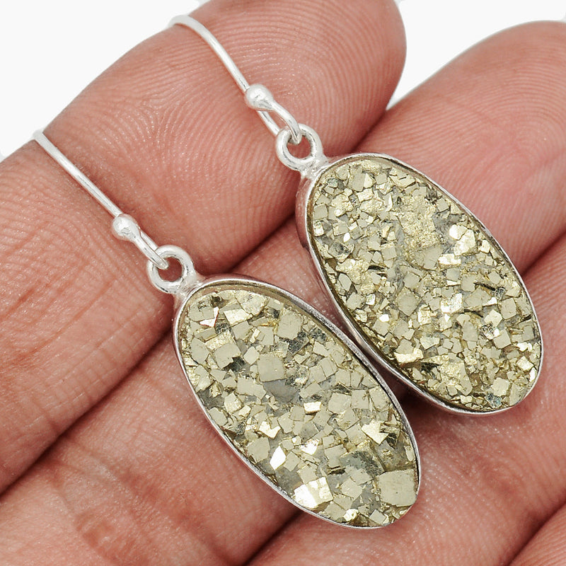 1.6" Mexican Pyrite Druzy Earrings - PYDE294