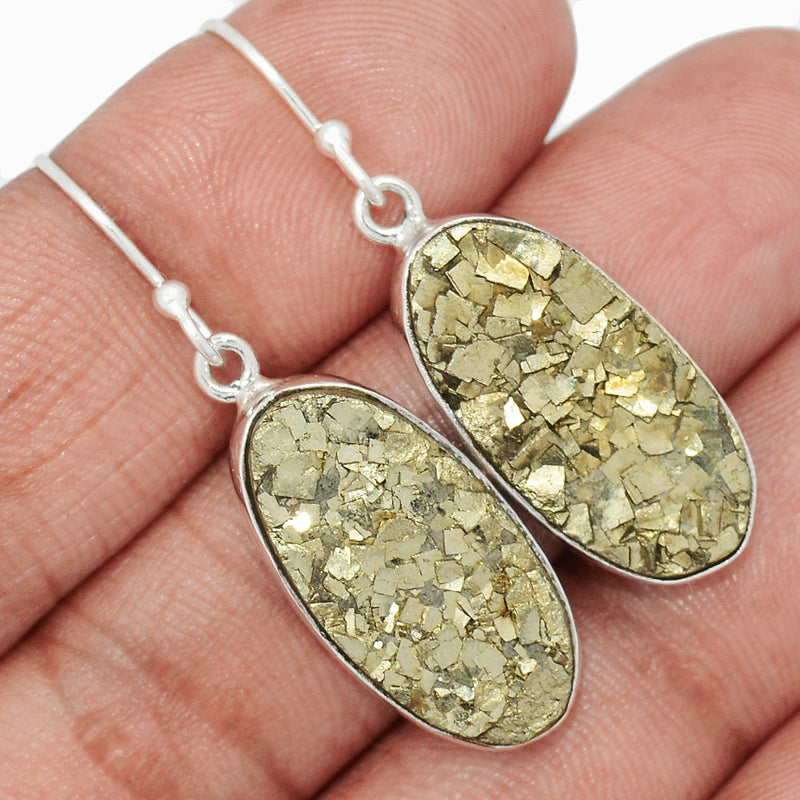 1.6" Mexican Pyrite Druzy Earrings - PYDE295