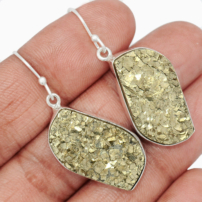 1.7" Mexican Pyrite Druzy Earrings - PYDE305