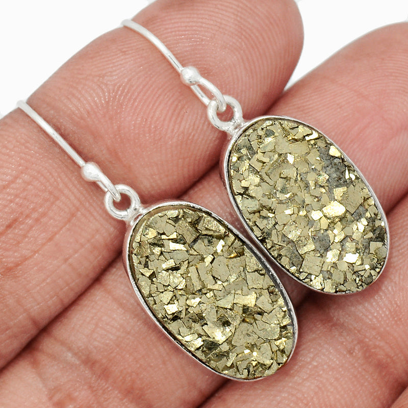 1.5" Mexican Pyrite Druzy Earrings - PYDE314