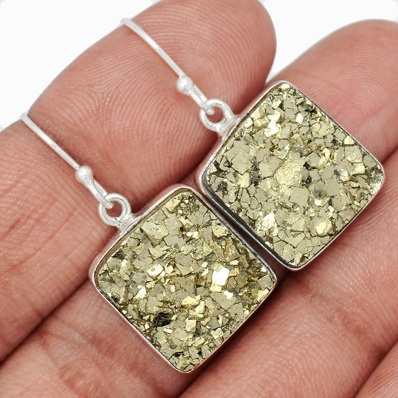 1.3" Mexican Pyrite Druzy Earrings - PYDE317