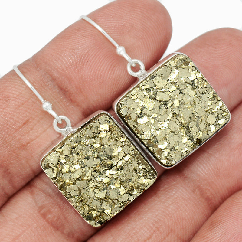 1.3" Mexican Pyrite Druzy Earrings - PYDE327