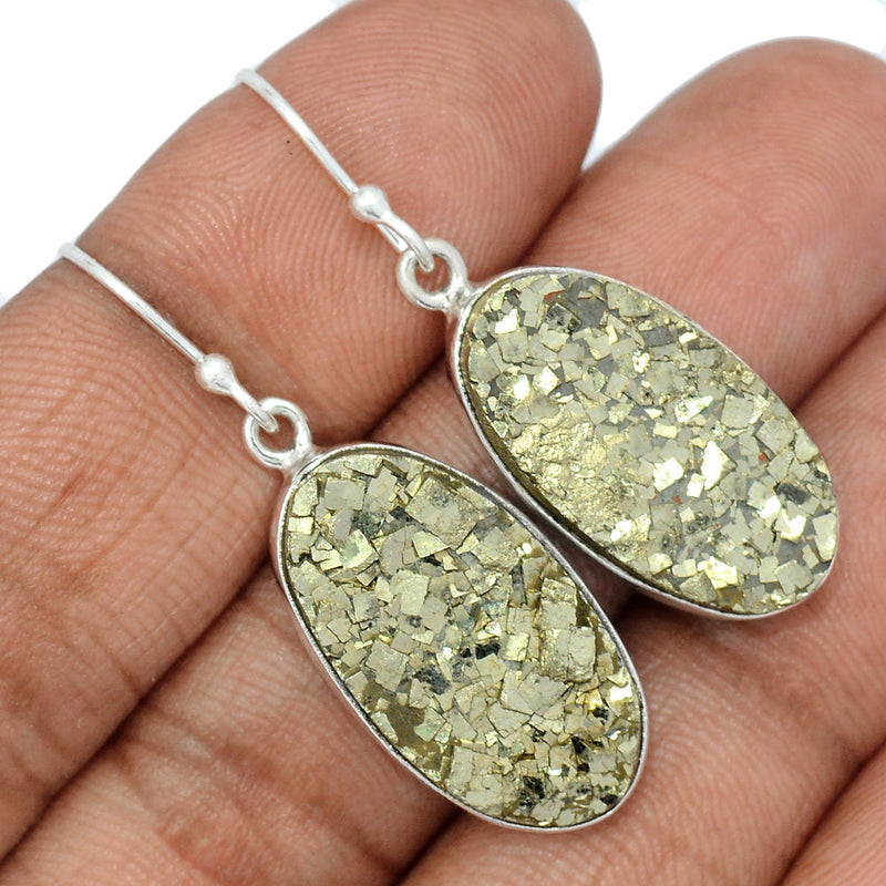 1.6" Mexican Pyrite Druzy Earrings - PYDE332