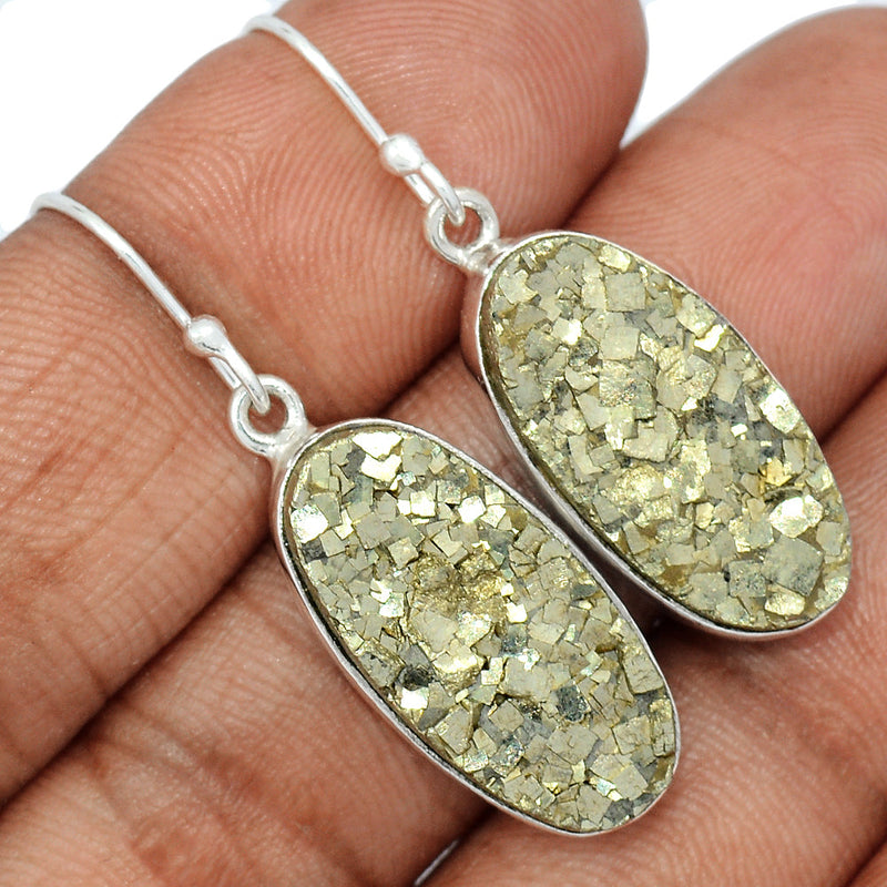 1.6" Mexican Pyrite Druzy Earrings - PYDE334