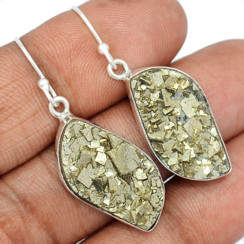 1.6" Mexican Pyrite Druzy Earrings - PYDE336