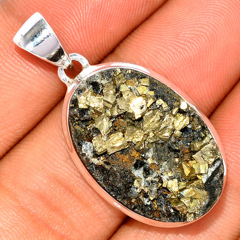 1.5" Mexican Pyrite Druzy Pendants - PYDP326