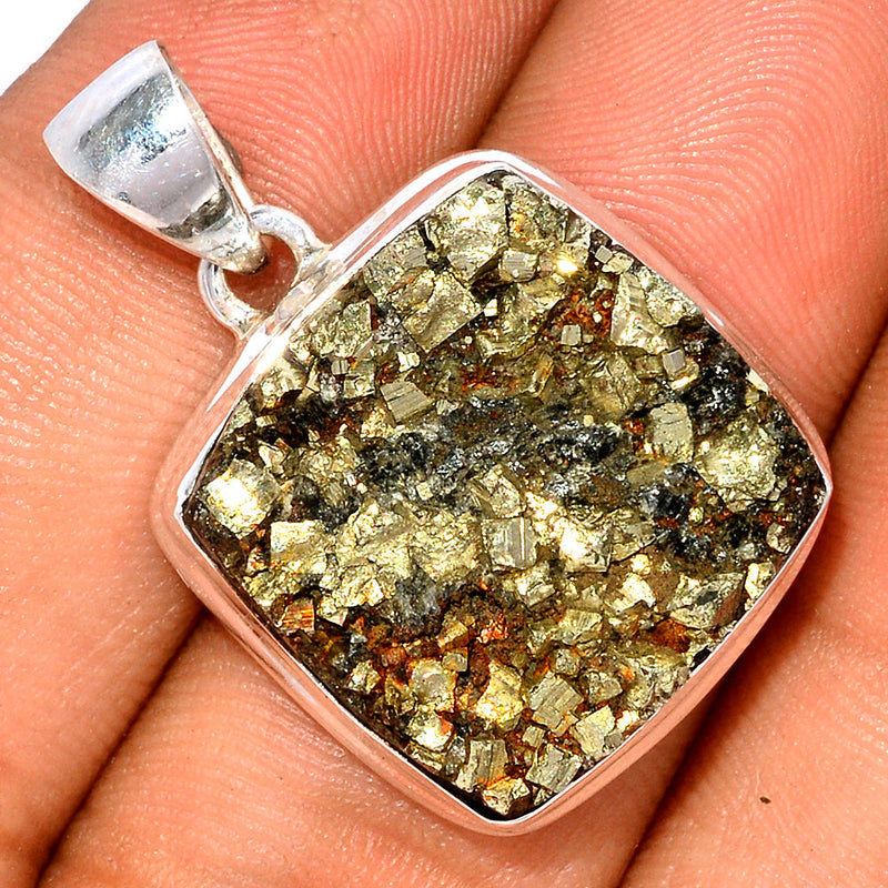 1.2" Mexican Pyrite Druzy Pendants - PYDP344