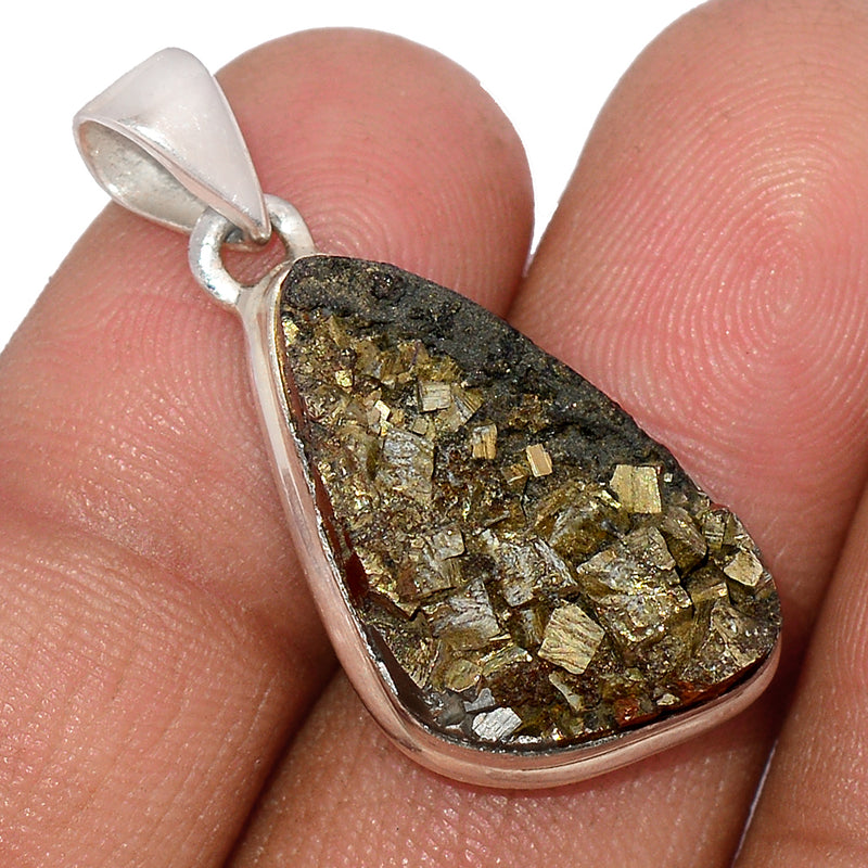 1.3" Mexican Pyrite Druzy Pendants - PYDP408