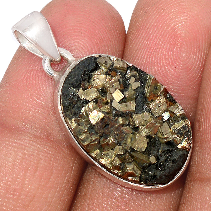 1.3" Mexican Pyrite Druzy Pendants - PYDP413