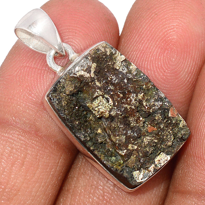 1.2" Mexican Pyrite Druzy Pendants - PYDP414