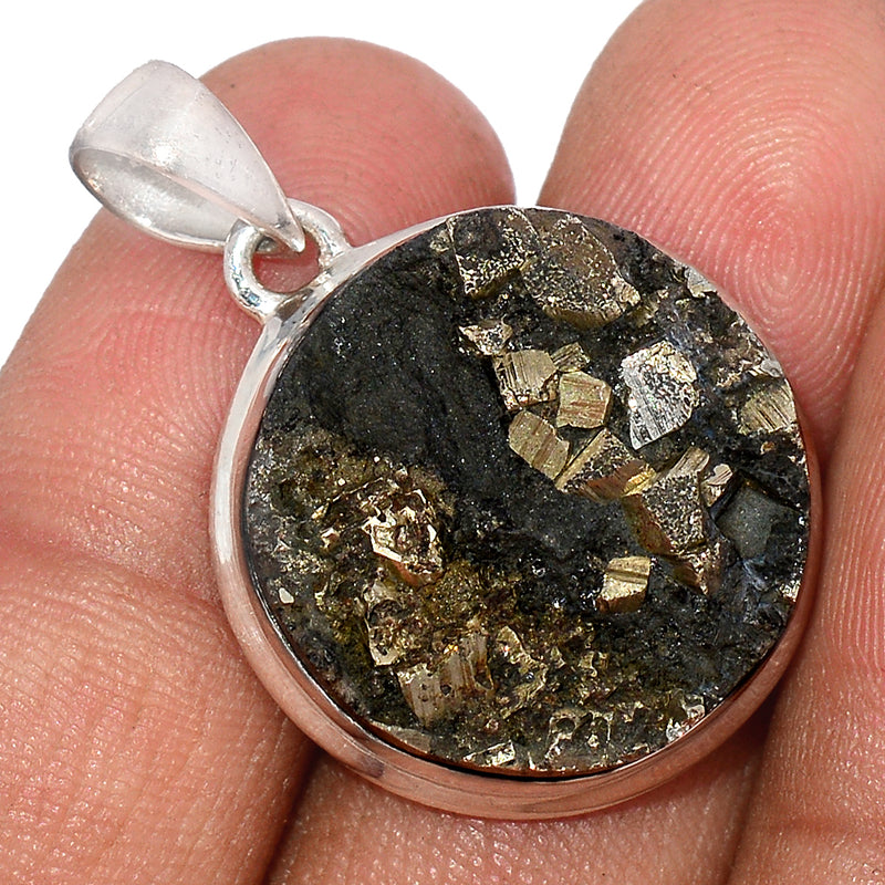 1.3" Mexican Pyrite Druzy Pendants - PYDP419