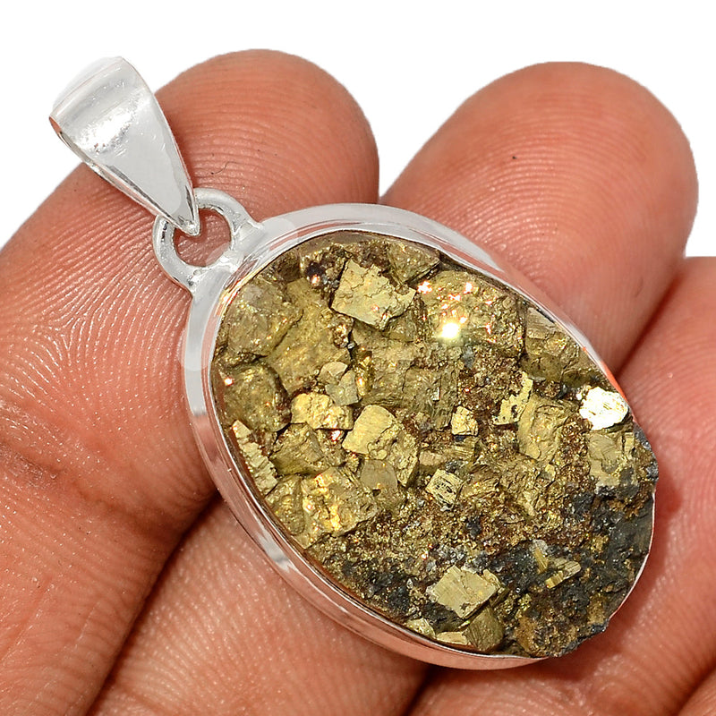 1.6" Mexican Pyrite Druzy Pendants - PYDP424