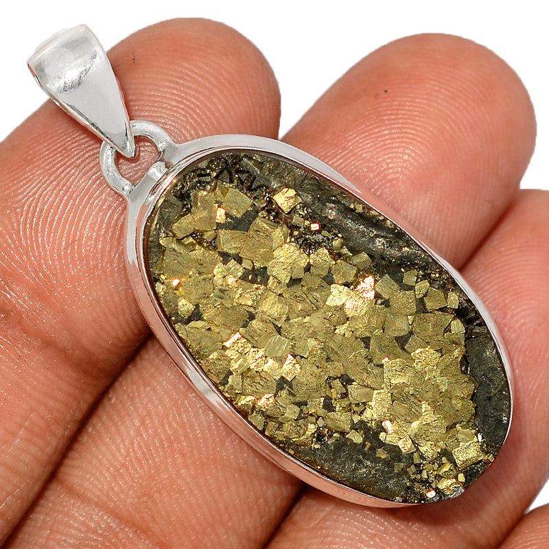 1.7" Mexican Pyrite Druzy Pendants - PYDP426