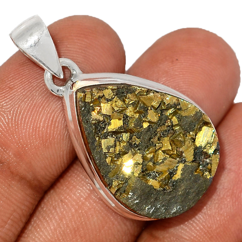 1.5" Mexican Pyrite Druzy Pendants - PYDP434