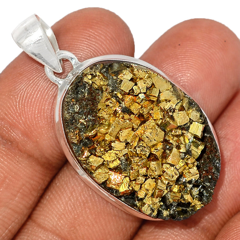 1.6" Mexican Pyrite Druzy Pendants - PYDP438