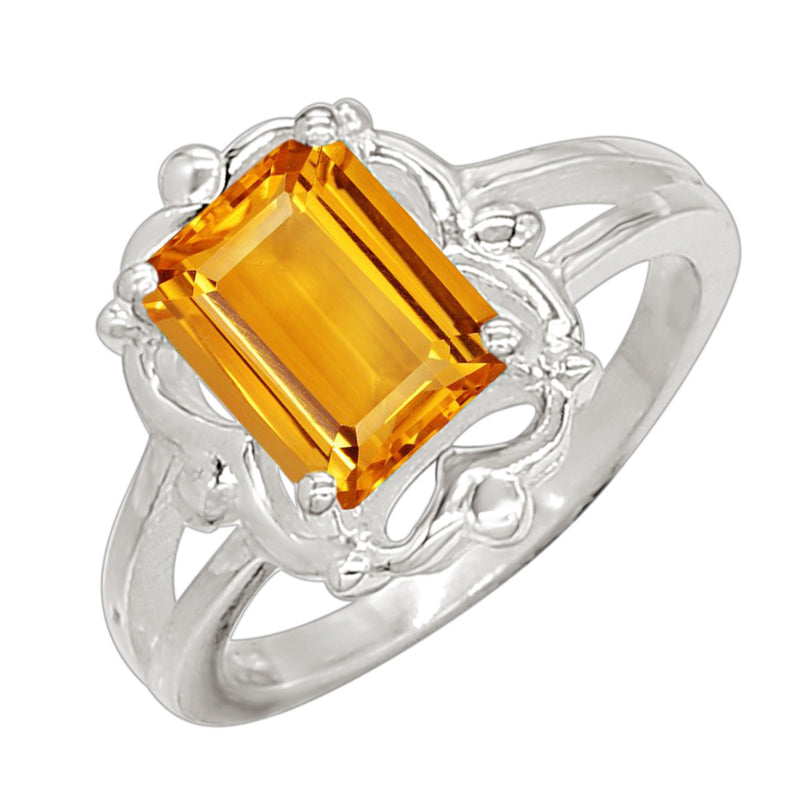 7*9 MM Octo - Citrine Silver Ring - R5018C