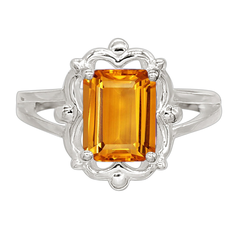 7*9 MM Octo - Citrine Silver Ring - R5018C