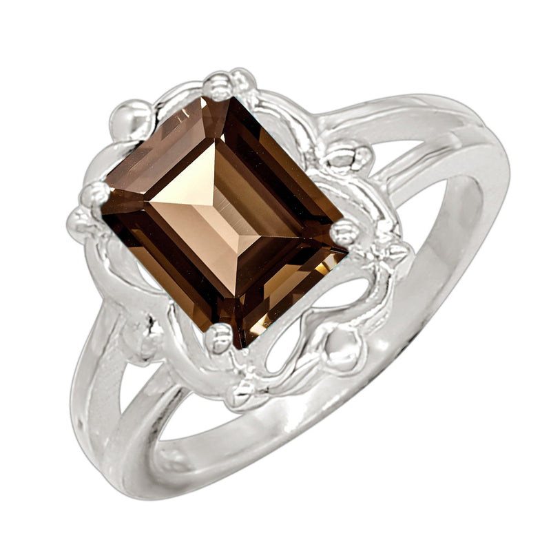 7*9 MM Octo - Smokey Quartz Silver Ring - R5018SQ