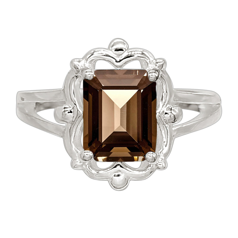7*9 MM Octo - Smokey Quartz Silver Ring - R5018SQ