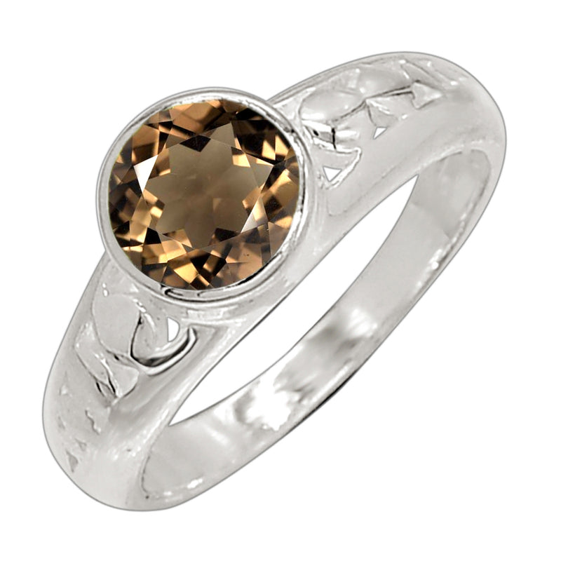 7*7 MM Round - Smokey Quartz Silver Ring - R5022SQ