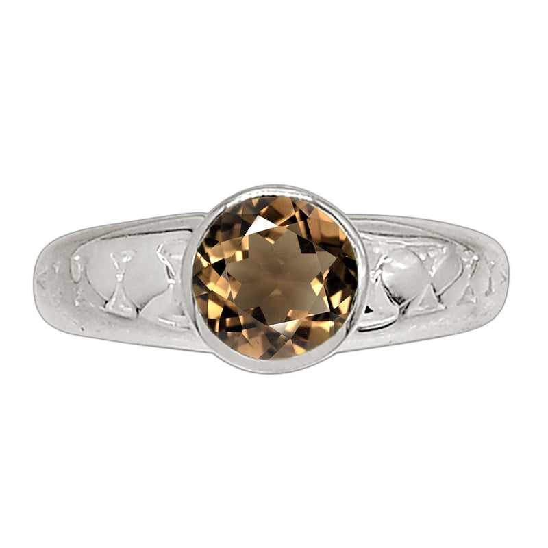 7*7 MM Round - Smokey Quartz Silver Ring - R5022SQ