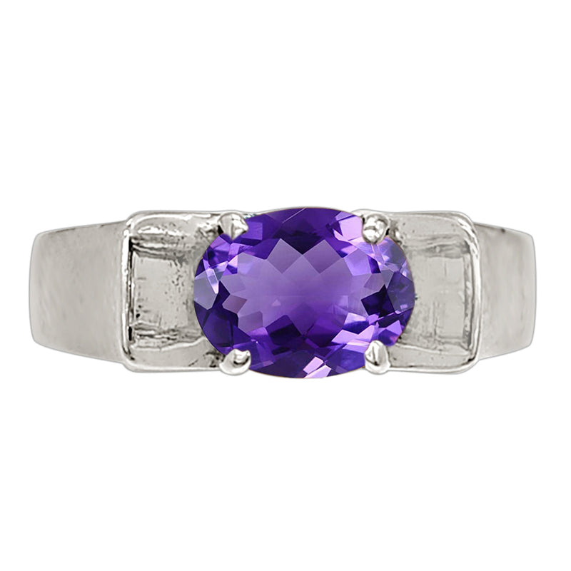 8*6 MM Oval - Amethyst Faceted Silver Ring - R5023A