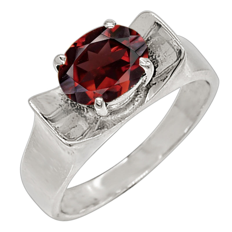 8*6 MM Oval - Garnet Faceted Silver Ring - R5023G