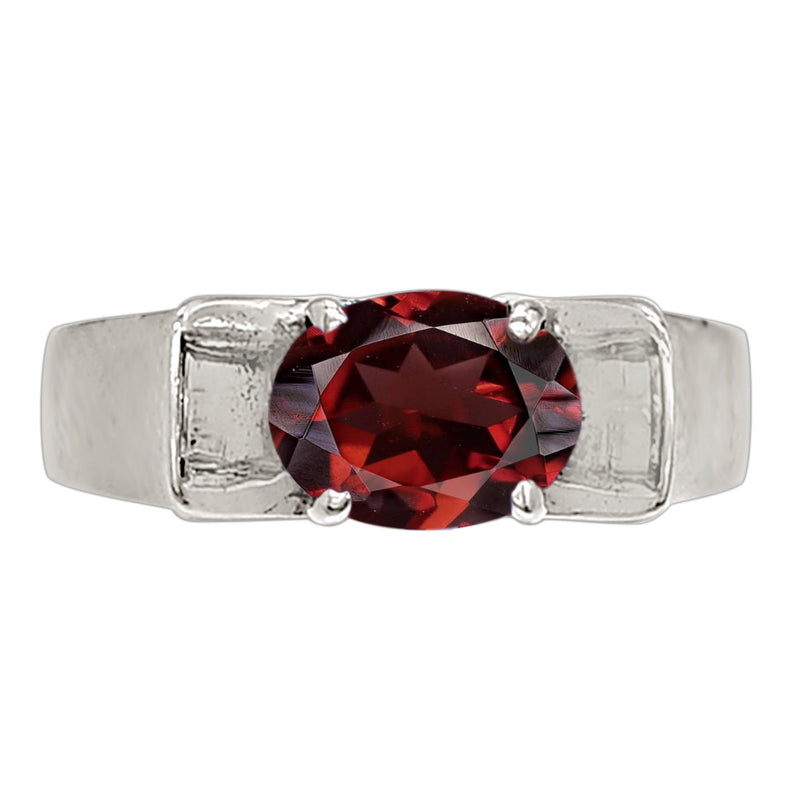 8*6 MM Oval - Garnet Faceted Silver Ring - R5023G
