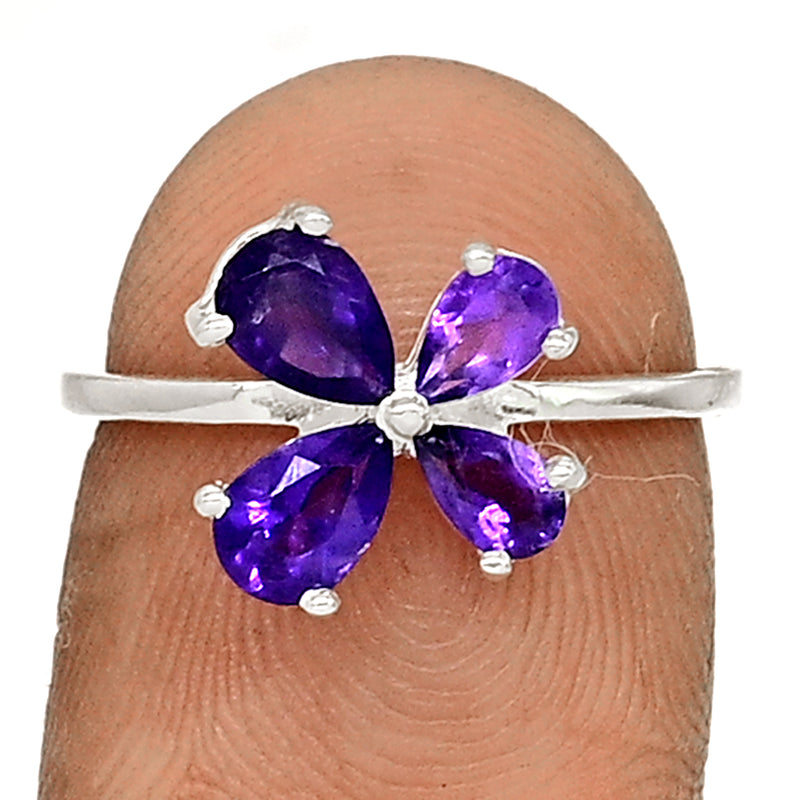 6*4 MM Pear - Amethyst Silver Ring - R5039A