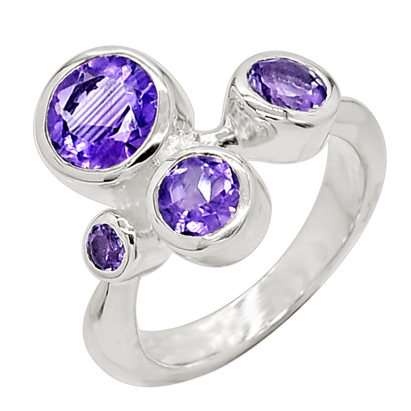 7*7 MM Round - Amethyst Silver Ring - R5044A
