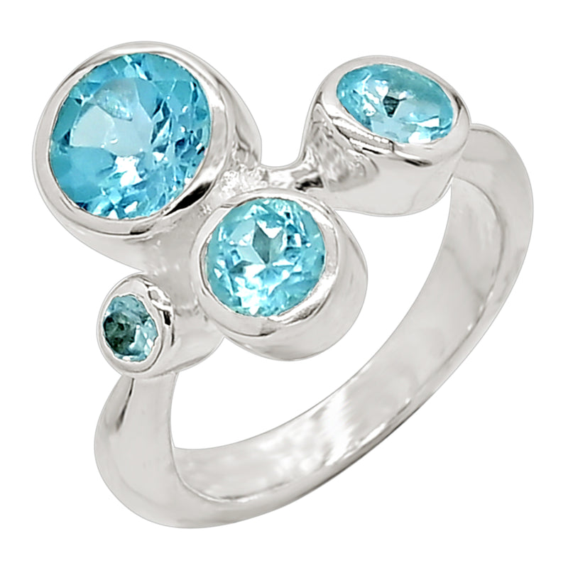 7*7 MM Round - Blue Topaz Silver Ring - R5044BT