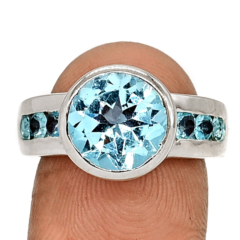 10*10 MM Round - Blue Topaz Silver Ring - R5045BT