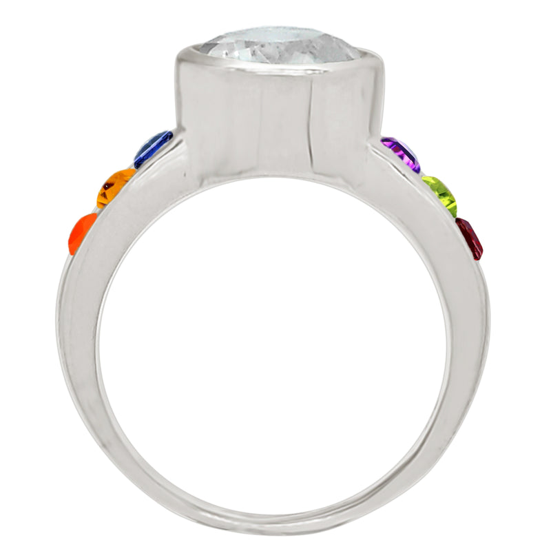 10*10 MM Round - Multi With Crystal Silver Ring - R5045MLTWCRY
