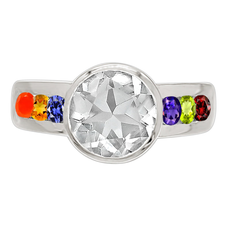 10*10 MM Round - Multi With Crystal Silver Ring - R5045MLTWCRY