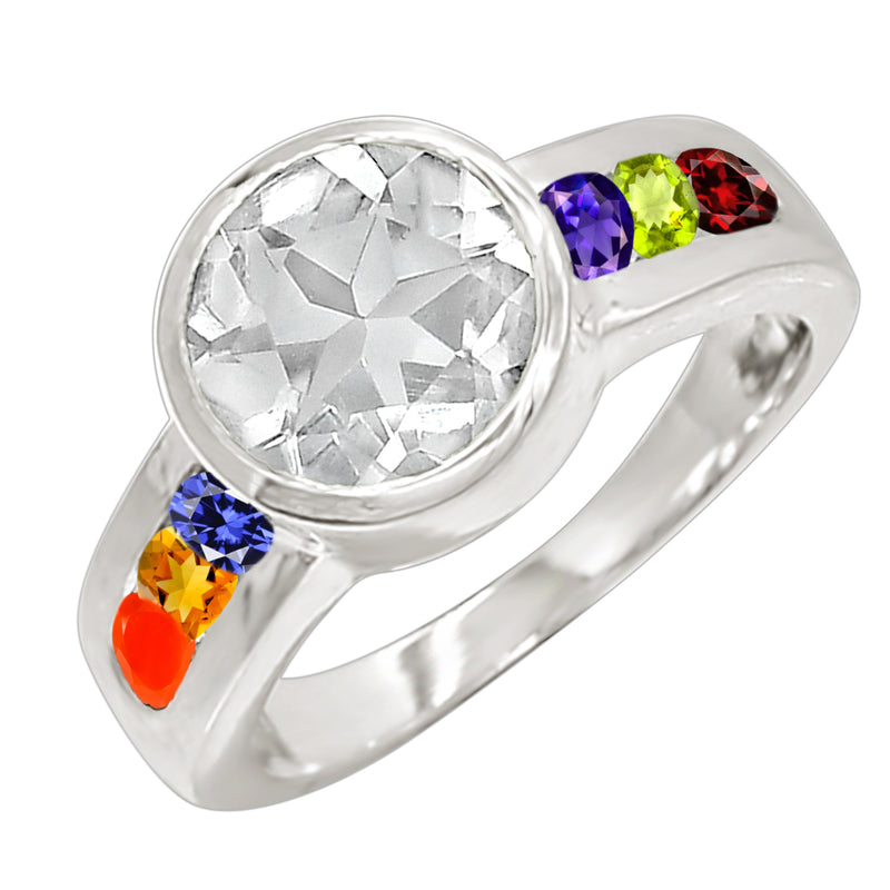 10*10 MM Round - Multi With Crystal Silver Ring - R5045MLTWCRY