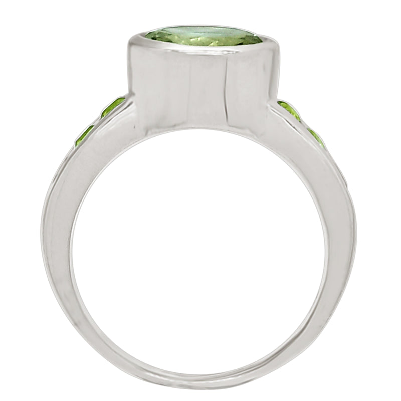 10*10 MM Round - Green Amethyst Silver Ring - R5045GA