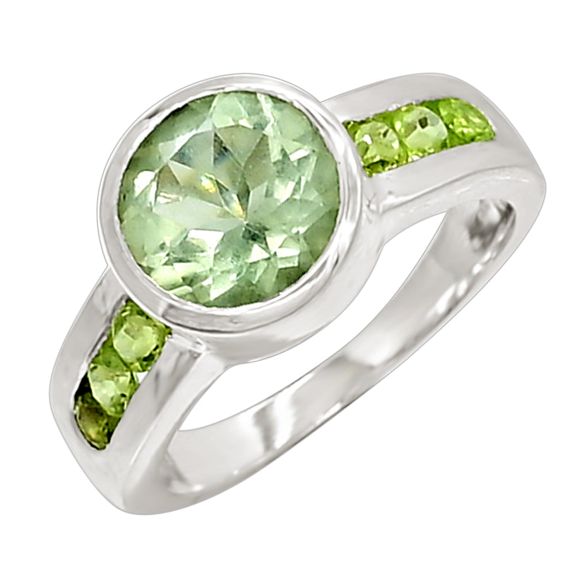 10*10 MM Round - Green Amethyst Silver Ring - R5045GA