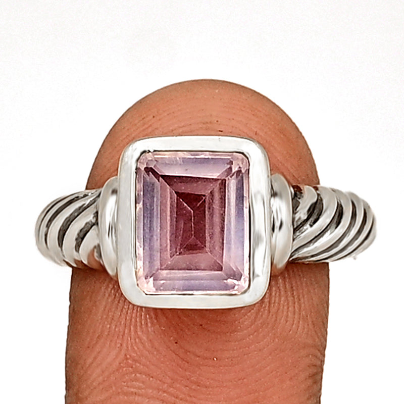 8*10 MM Octo - Rose Quartz Faceted Silver Ring - R5048RQ