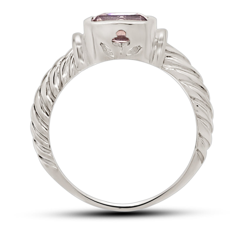 8*10 MM Octo - Rose Quartz Faceted Silver Ring - R5048RQ