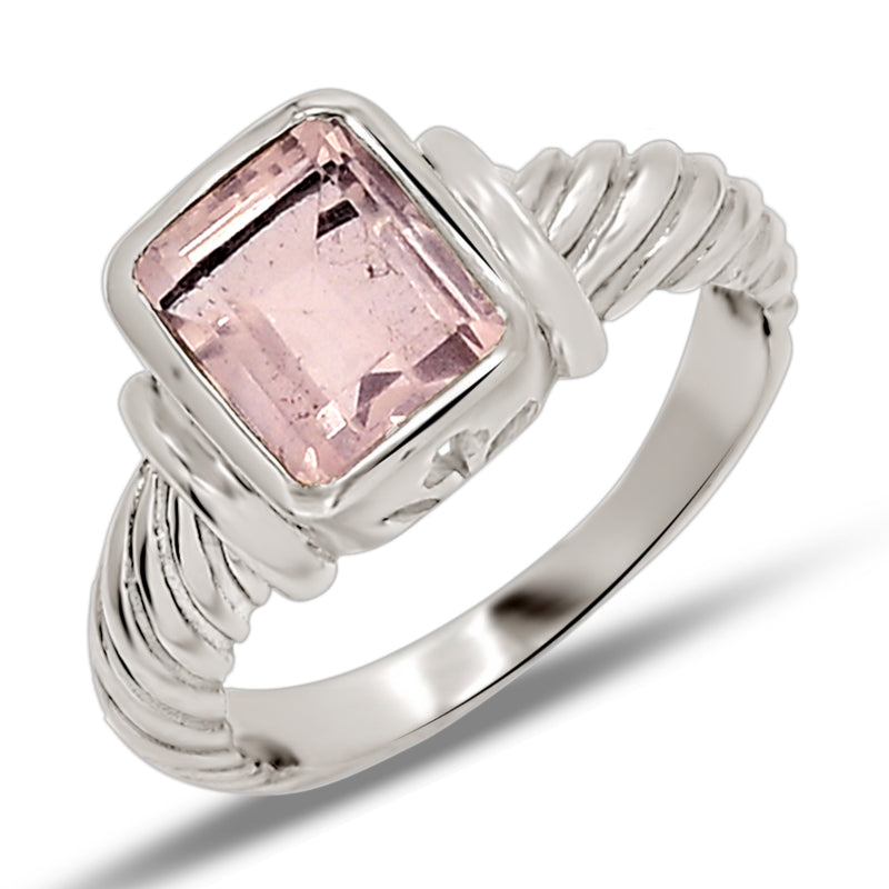 8*10 MM Octo - Rose Quartz Faceted Silver Ring - R5048RQ