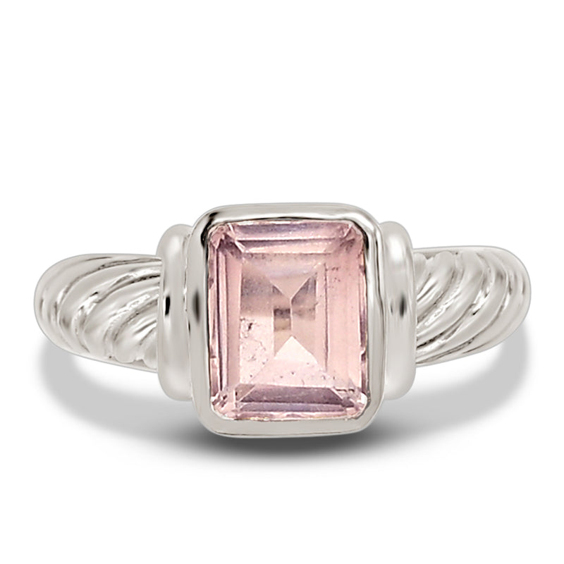 8*10 MM Octo - Rose Quartz Faceted Silver Ring - R5048RQ