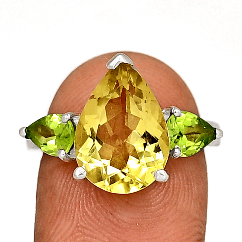 10*14 MM Pear - Lemon Topaz With Peridot Silver Ring - R5050LTWP