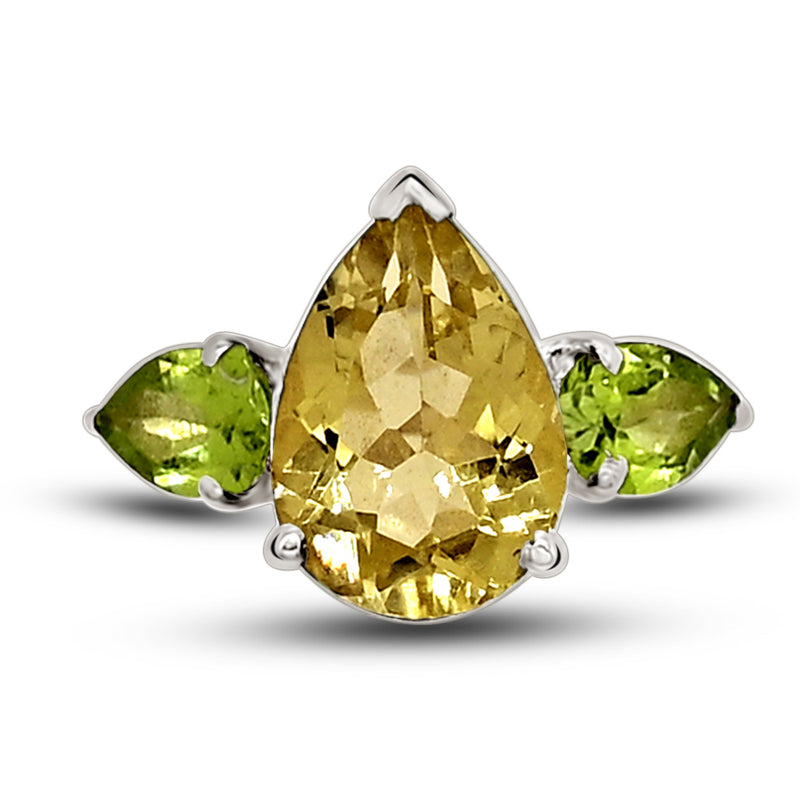 10*14 MM Pear - Lemon Topaz With Peridot Silver Ring - R5050LTWP
