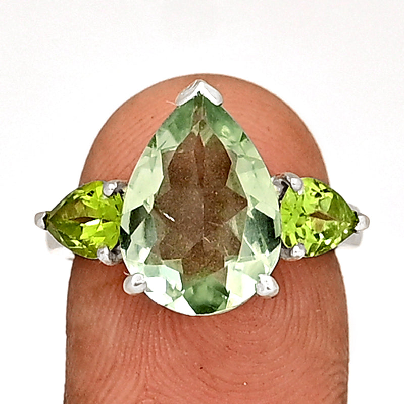 10*14 MM Pear - Green Amethyst With Peridot Silver Ring - R5050GAWP