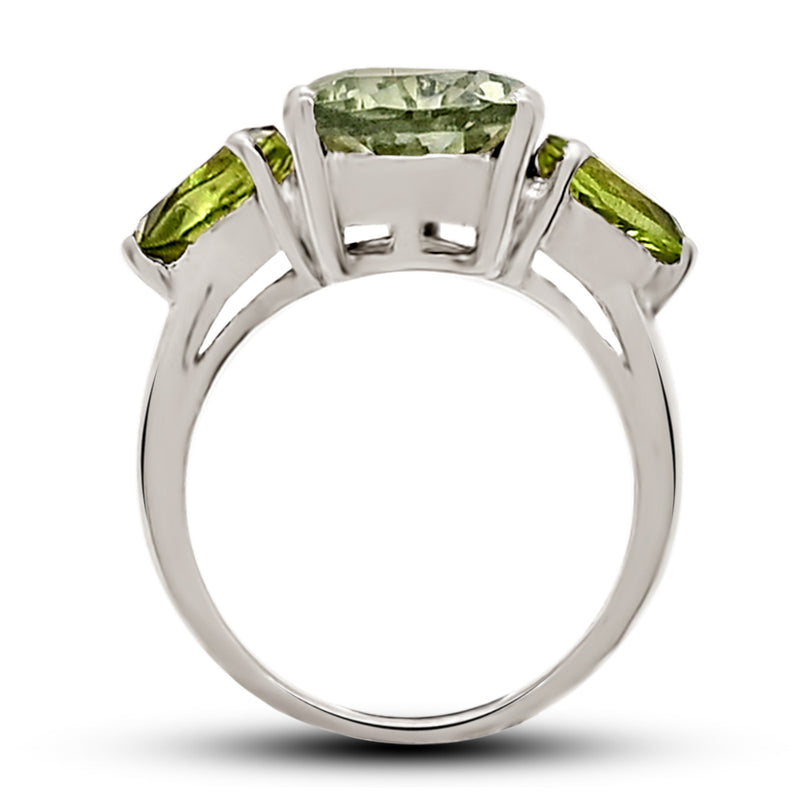 10*14 MM Pear - Green Amethyst With Peridot Silver Ring - R5050GAWP
