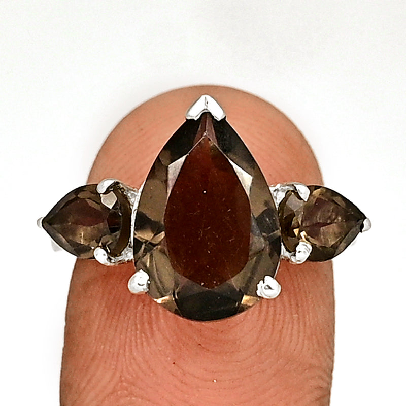 10*14 MM Pear - Smokey Quartz Silver Ring - R5050SQ