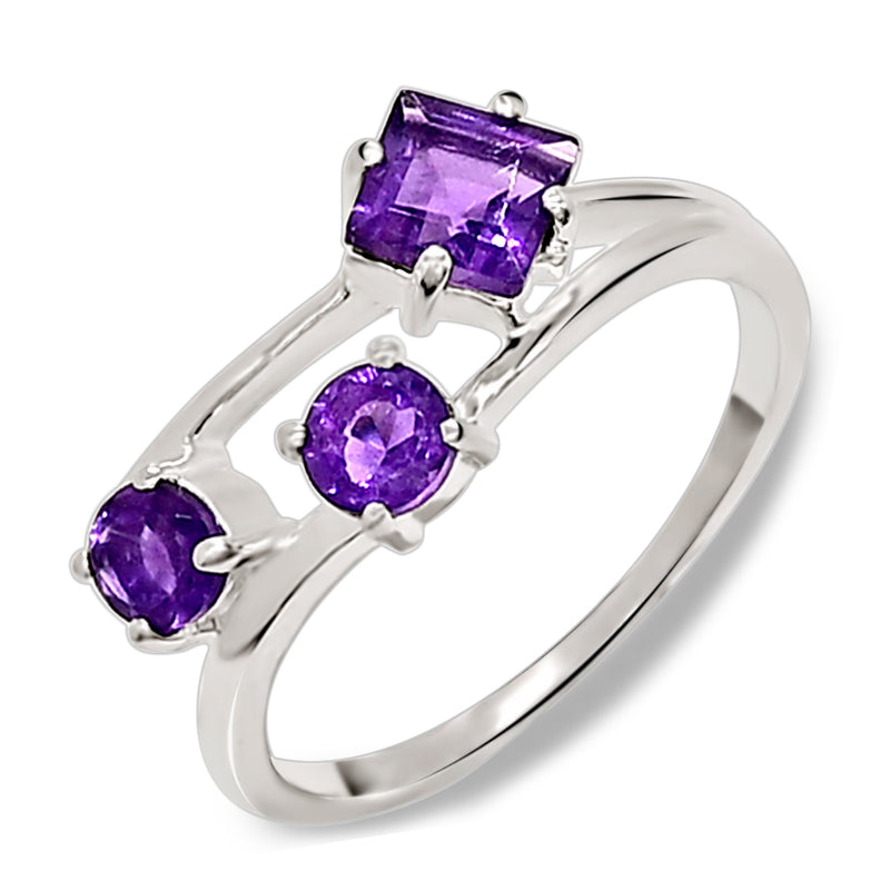 5*5 MM Square - Amethyst Faceted Silver Ring - R5051A