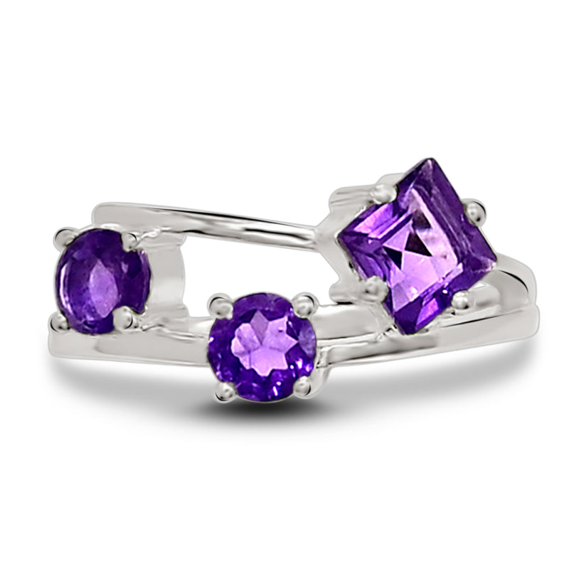 5*5 MM Square - Amethyst Faceted Silver Ring - R5051A